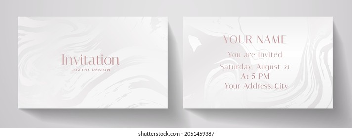 Invitation card with luxury marble texture in white color. Formal premium background template for invite design, prestigious Gift card, voucher or luxe name card