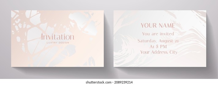 Invitation Card With Luxury Marble Texture In White Color. Elegant Premium Background Template For Invite Design, Prestigious Gift Card, Voucher Or Luxe Name Card