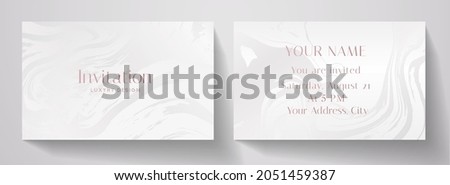 Invitation card with luxury marble texture in white color. Formal premium background template for invite design, prestigious Gift card, voucher or lux name card