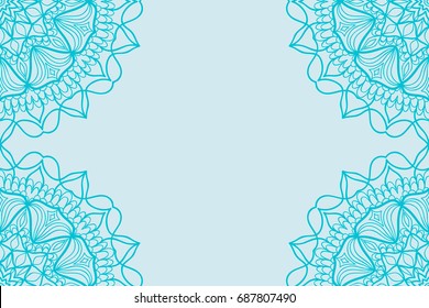 invitation card with mandala border element. Floral geometric design. for birthday, Wedding, Valentine's day greeting cards. blue color. vector illustration