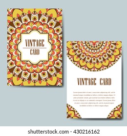 Invitation card with mandala. Decorative vector flyer oriental design. Vintage ornamental pattern