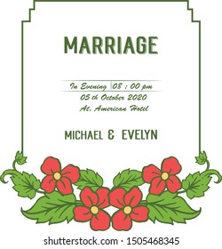 Invitation card of marriage with pattern of green leafy floral frame. Vector