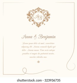 Invitation card with monogram. Wedding invitation, Save The Date. Vintage invitation template. Vector illustration