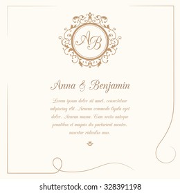 Invitation card with monogram. Wedding invitation, Save The Date. Vintage invitation template. Vector illustration