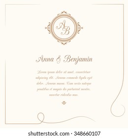 Invitation card with monogram. Wedding invitation, Save The Date. Vintage invitation template. Vector illustration