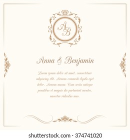 Invitation card with monogram. Wedding invitation, Save The Date. Vintage invitation template. Vector illustration