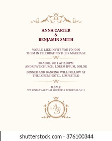 Invitation card with monogram. Wedding invitation, Save The Date. Vintage invitation template. Vector illustration