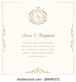 Invitation card with monogram. Wedding invitation, Save The Date. Vintage invitation template. Vector illustration