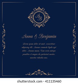 Invitation card with monogram. Wedding invitation, Save The Date. Vintage invitation template. Vector illustration