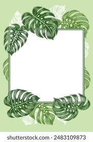 Invitation card with monstera leaves.
