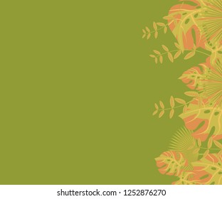 invitation card monstera proton purple, background tropical leaves plastic pink, flower frame monstera ufo green