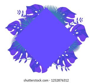 invitation card monstera proton purple, background tropical leaves plastic pink, flower frame monstera ufo green