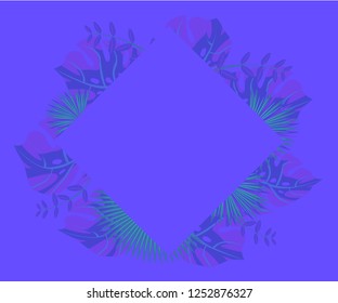 invitation card monstera proton purple, background tropical leaves plastic pink, flower frame monstera ufo green