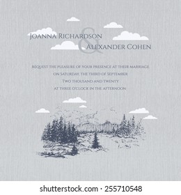 Invitation Card With Mountain Scenery. Wedding Invitation