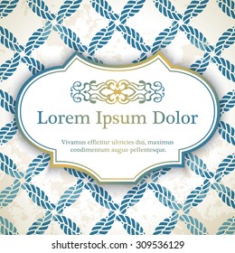 Invitation card with nautical rope decor - rope pattern in blue color