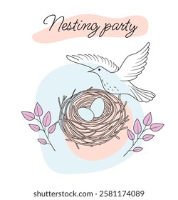 An invitation card for a nesting party. A party dedicated to the birth of a baby and his parents. Vector illustration