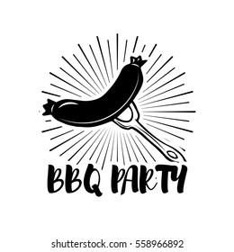 Invitation card on the barbecue. BBQ party poster. Grill picnic template. Vector illustration. Grill picnic template.