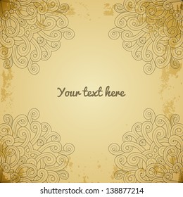 Invitation card on grunge background with lace ornament