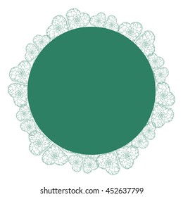 Invitation card on grunge background with line lace ornament. Template frame design for card. Vintage Lace Doily. Can be used for packaging, invitations. Wedding Day decoration, bag template.