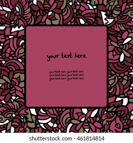 Invitation card on grunge background with square lace ornament. Template frame design for card. Vintage Lace Doily. Can be used for packaging, invitations. Wedding Day decoration, bag template.