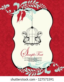 invitation card on red damask background