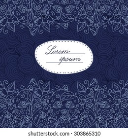  invitation card on seamless background  with hand-drawn flowers and frame. vector template