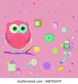 Invitation card - owls in love sitting on the branch, vector illustration