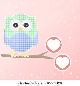 Invitation card - owls in love sitting on the branch. vector
