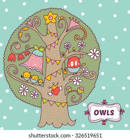 Invitation card with owls. Vector/illustration.