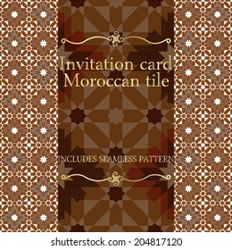 Invitation card pattern with Islamic morocco ornament. Includes seamless pattern. RGB