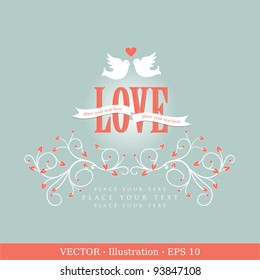 Invitation card with pigeons. Wedding or Valentine`s Day. Vector illustration