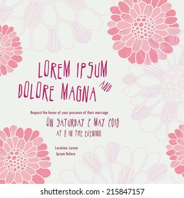 Invitation card with pink flowers design vector template. You can use it for invitations, flyers, postcards, cards and so on.