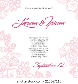 Invitation card pink vector template. You can use it for invitations, flyers, postcards, cards and so on.