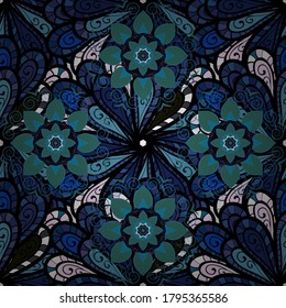 For invitation card, postcard, tattoo, yoga, boho, magic, carpet, tile or lace. Decorative vector ornate colored mandala icon isolated for card, colored Mandala on a blue, green and black colors.