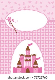 Invitation Card With Princess Castle And Wand.