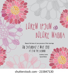 Invitation card with red flowers design vector template. You can use it for invitations, flyers, postcards, cards and so on.