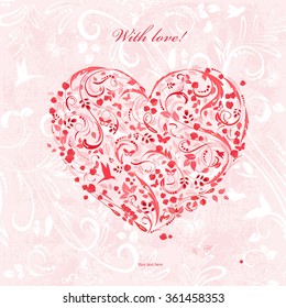 invitation card with a red foliage heart for your design