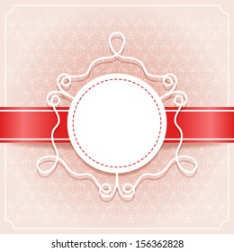 Invitation card with red ribbon, pattern and frame for text