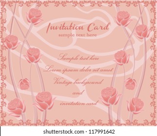 Invitation card with red rose flower