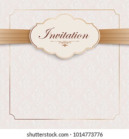 Invitation card with ribbons, emblem and classic ornaments. Eps 10 vector file.