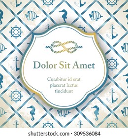Invitation card with rope decor - nautical pattern in blue color