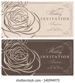 Invitation card with roses brown  and beige