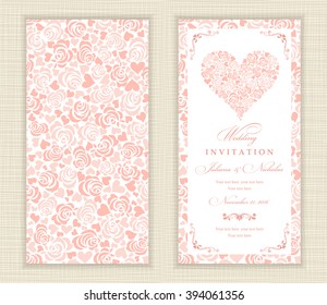 Invitation card with roses and hearts