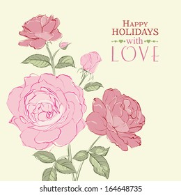 Invitation card with a roses. Vector illustration.