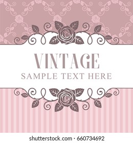 Invitation card ; Roses vintage frame on pink roses pattern background