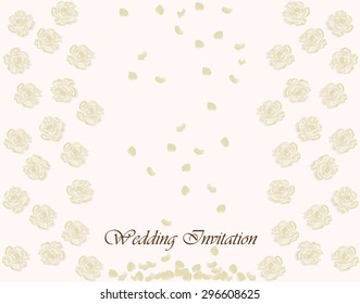 Invitation card with roses for wedding, ceremony or anniversary in beige. Vector