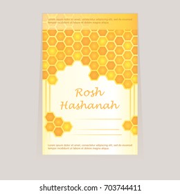 Invitation card for Rosh Hashanah day, cells with honey on a background of light frames. Festive nice, sweet cover. Vector illustration.