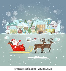 Invitation card with Santa Claus in a sleigh for your design