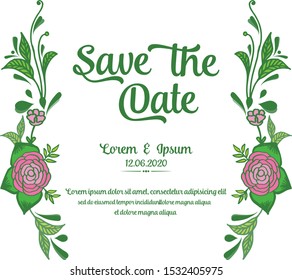 Invitation card save the date, with design pink rose flower frame background. Vector