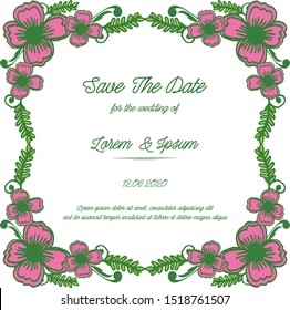 Invitation card save the date, with vintage pink wreath frame. Vector